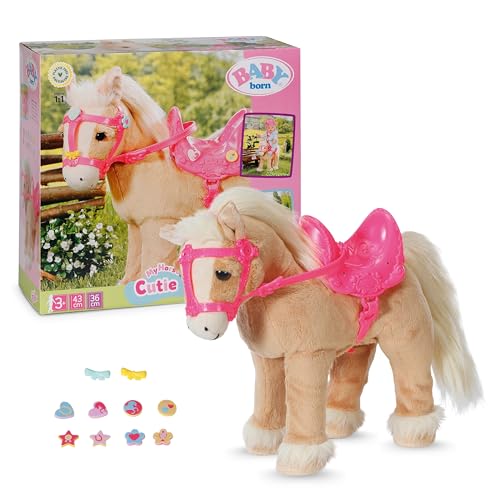 BABY born Mon Cheval Cutie – Peluche avec Sons et Fonction de Marche – Inclut Selle, Bride et épingles décoratives – Fonctionne avec Piles – Convient...