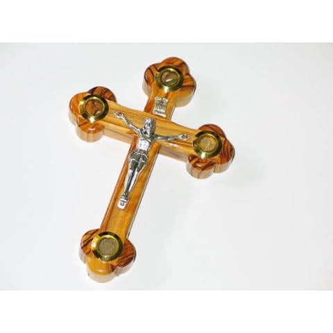 La Cruz de las Catorce Estaciones 12 CM Cross Crucifix 4 Lens Olive Wood 5" Cover