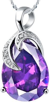 Sterling Silver Plated Necklace Teardrop Purple Pendant EG- B00DHLMHVE
