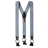 Jacob Alexander Men's Solid Elastic Y-Back Suspenders Braces Convertible Leather Ends Clips - Silver