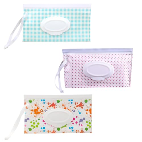 SGERUFZ Boite Lingettes Humides, 3 boîtes Réutilisables et Portables, Distributeur Lingettes Humides, Pochette Bébé