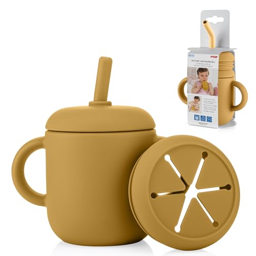 2in1 Trink- & Snackbecher für Babys und Kleinkinder | Praktischer Begleiter für unterwegs | auslaufsicher | Snack Cup | Trinkbecher | gelb