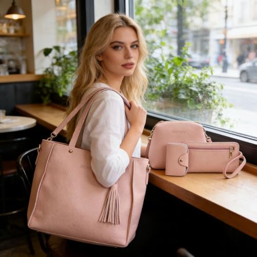 Set de 4 bolsos de mujer: tote, cruzado, clutch y tarjetero miniatura 1