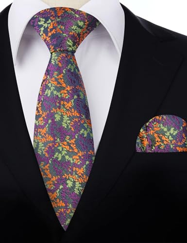Image of Alizeal Mens 3.15'' Light Color Rustic Tie Handkerchief | with Flower Printed Handkerchief for Wedding Business Daily Wear