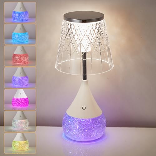HARPER LIVING LED Table Lamp with Colour Changing Glitter, Touch Control Mood Light, 3 Colour Temperatures & Dimmable, Bedside RGB Night Light for Bedroom, Living Room, Office, Gifts