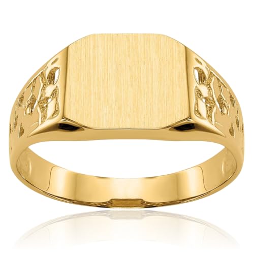 IceCarats 10K Solid Yellow Gold Mens Custom Engraved Signet Ring Handmade Personalized Monogram Initial Letter Band