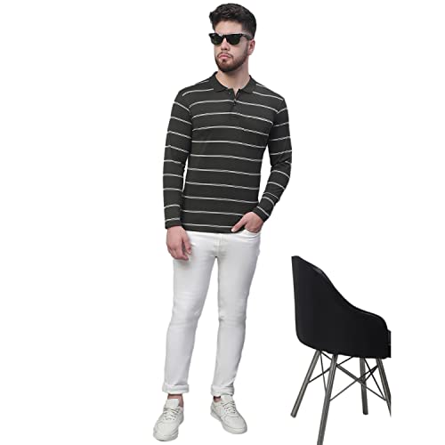 Image of Venitian Men Striped Cotton Polo Neck Full Sleeves T-Shirt with Pocket
