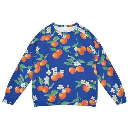 JUNZAN Cute Cornelian Cherry Fruit Royal Blue Little Girls Sweatshirts Hoodies Fleece Kids Pullover Hoodie Party 4T