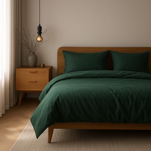 VelvetHome Deluxe Bettwäsche 135x200 Baumwolle Bettbezug 135x200 cm mit Kissenbezug 80x80 cm Hohe Qualität Bettwäsche-Set mit Reißverschluss | 100% Baumwolle Made in EU | Dunkelgrün 135 x 200