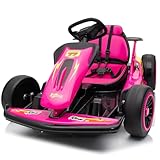 24V Electric Go Kart, Drift Car Outdoor Ride on Toy with EVA Tires, 400W Motor, 8.1 MPH, Music, Wireless, Drift Mode and 2 Speed, Crazy Go Cart for Kids 6-12 Years Old (Rose Red)