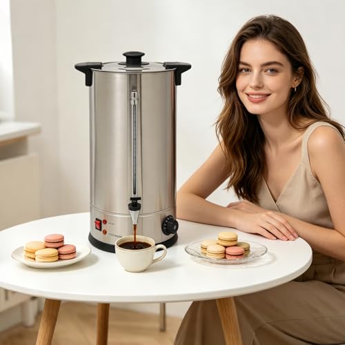 Image of 3.96 Gallon Electric Hot Water Dispenser, 1400W Stainless Steel Commercial Water Boiler and Warmer, 110V Temp Adjustable Tabletop Tea Coffee Urn for Parties (3.96Gal Sliver)