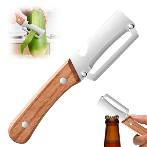 Image of Multi-Functional Vegetable Peeler for Kitchen | Stainless Steel Peeler with Wooden Handle & Bottle Opener | Single Blade for Fruits and Vegetables | 1 Piece