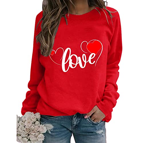 Sweatshirt femme rouge imprimé à col rond et coupe ample pour le sport quotidien