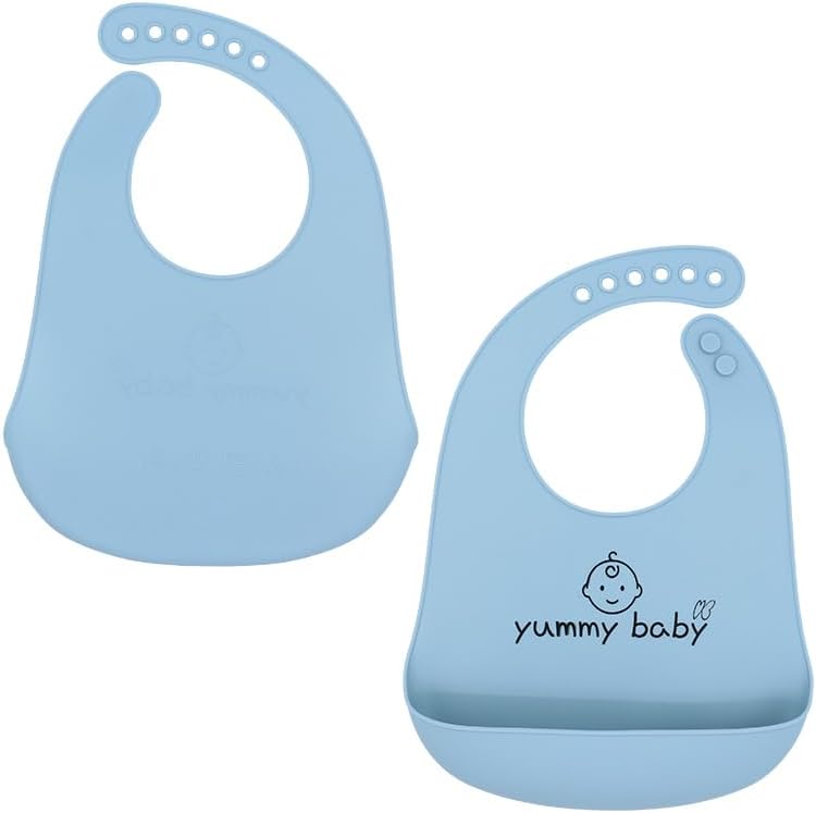 Yummy Baby Improved Silicone Baby Bib, Ultra Soft Adjustable Waterproof with Spill Pocket, BPA Free, CPC Certified