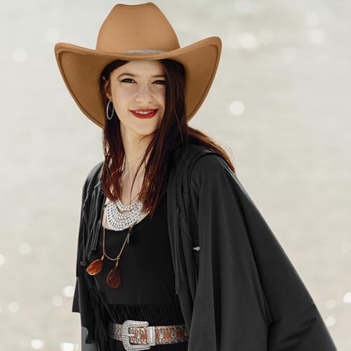 Image of Tisancy 4 Pcs Rhinestone Belt for Men Women Glitter Cowboy Hat Diamond Chain Earring Outfit for Party Supplies