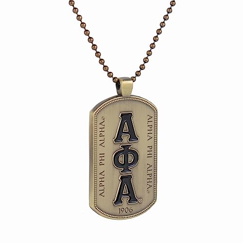 SANDZ Alpha Phi Alpha Fraternity Old Gold color dog tag - Double sided with Alpha Phi Alpha Greek letters on front, Crest design on back, Perfect Alpha Phi Alpha Gift