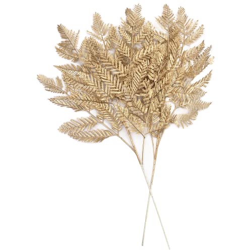 Artificial Golden Plants for Christmas Decoration Tall 30 Inch, Fake Fern Leaves Simulation Persian Grass Bushes Faux Shrubs Outdoor Indoor Home Garden Hotel Hall Table Centerpieces - Gold Decor 2 Pcs