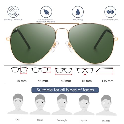 Image of GYNK Men's Aviator Sunglasses | Toughened Glass Lens | UV400 Protection | Lightweight Metal Frame Pilot Sunglasses for Driving, Travel, Outdoor Activities & Daily Wear