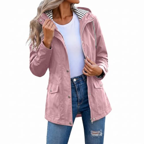Lightweight Rain Coats for Women Drawstring Windbreaker Jacket