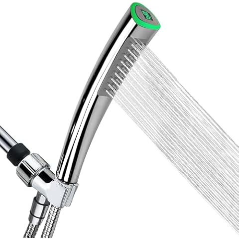 YOO.MEE LED Thermometer Handheld Shower Heads, Water Powered Light to Display Fahrenheit, Special for Skin Showering, Child and Pet Shower, Shower Accessories w/ 79'' Hose, Bracket, Polished Chrome Cover