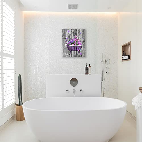 Hydrangea Wall Art For Bathroom Purple Hydrangea In The Bathtub Canvas Wall Decor Rustic Flower Black White Pictures Prints Farm Butterfly Bubble Framed Artwork For Bedroom Living Room 12"X16" #TOP2
