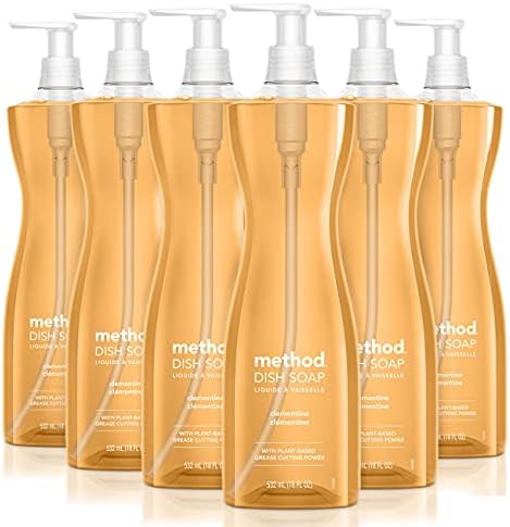 Method Gel Dish Soap, Clementine, Biodegradable Formula, Tough on Grease, 18 Fl Oz (Pack of 6)
