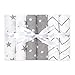 Bloomsbury Mill – Lot de 6 Carrés de Mousseline Pour Bébé – 100% Pur Coton Biologique – Étoiles, Chevrons et Pois – 70cm x 70cm - Gris et Blanc