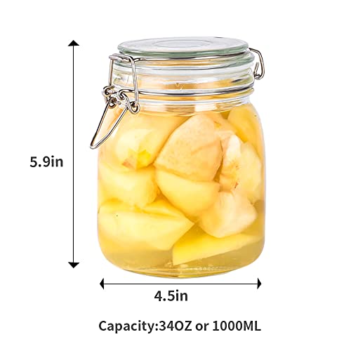 Zalsske 34Oz Glass Food Storage Jars With Airtight Clamp Lids,Set Of 4 Airtight Glass Canister Square- Clear Storage Container For Kitchen Container Storing Sugar, Flour, Cereal,Coffee,Spice… #TOP1