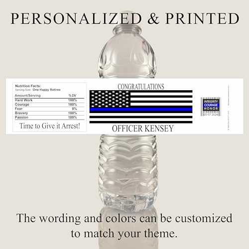Police Flag Retirement or Graduation Water Bottle Labels, Personalized and Waterproof (set of 24)(YT01)(YG01)