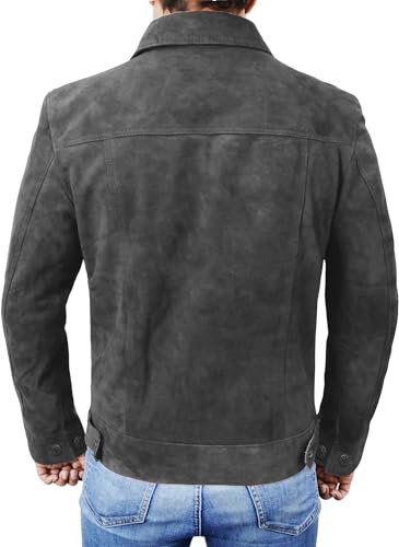 Image of Men's Suede Leather Jacket - Western Style Cowboy Trucker Leather Jackets for Adult Outerwear