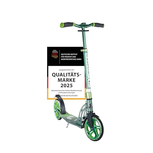 Six Degrees Aluminium Scooter mit Klappmechanismus u. Ständer, 205 mm, höhenverstellbar, GS-geprüft, grün, TESTSIEGER