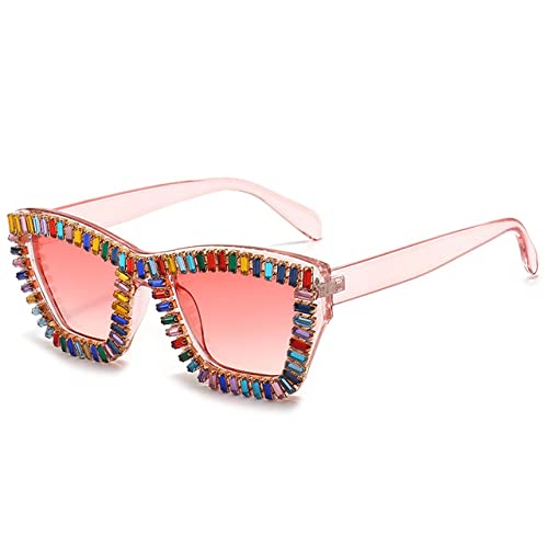 Lunettes de soleil strass contre l'éblouissement avec monture carrée en cristal rose UV400
