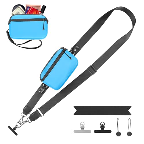 Image of YFWE Clip and Go Strap for Phone with Wallet Crossbody, Adjustable Phone Lanyard with Detachable RFID Wristlet Wallet & Ultra-Thin 360 Rotatable Metal Tabs for All Smartphones (Blue)