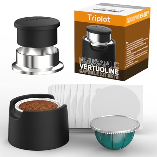 Triplot Reusable Vertuo Capsules Kit, 100pcs 63mm Aluminum Foil Seal Lids, Silicone Seat, Coffee Tamer, Stainless Steel Funnel for Refilling Nespresso Vertuo Pods (Pods Not Included) - 1 Count