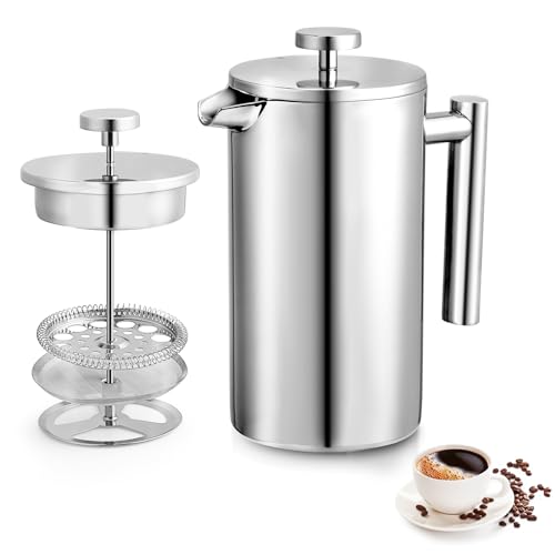 Comparison: Best Insulated Cafetiere 2 12oz French Press Coffee Maker, 350ml Stainless Steel Double Insulated Cafetiere 3 Cup Espresso Coffee Press, Portable Coffee Plunger Pot for Home, Office, Camping