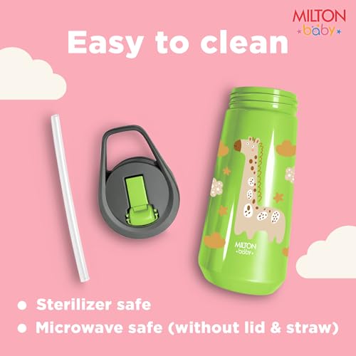 Image of Milton Baby Spout Sipper,No-Spill Design,BPA-Free,Food-Grade Material,Microwave-Sterilizer Safe,Easy-Grip,Smooth Open-Close Action,Lightweight,Ideal sipper water bottle for kids 12+Month, 420 ml,Green