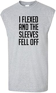 I Flexed and The Sleeves Fell Off Mens Sleeveless Casual Cotton Gym Funny Workout Cool Graphic Cut Off T-Shirts - Gray - X-Large