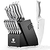 BRODARK Knife Set with Block, 15 Pieces Knife Block Set with Built-in Sharpener, One-Piece Stainless Steel Kitchen Knife Set, Razor Sharp Chef Knife Set, Shark Series
