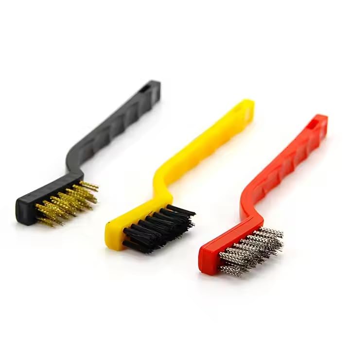 3 Pcs Mini Wire Brush Set Steel Brass Nylon Brushes Cleaning Polishing Detail Metal Rust Clean Tools Home Kitchen Kit 2