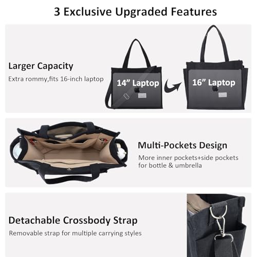Bolso Tote de pana para mujer con múltiples bolsillos miniatura 6