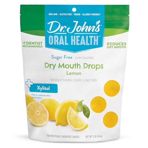 Dr. John’s Oral Health Sugar Free Candy, Healthy Dry Mouth Drops with Zero Sugar, Low Calorie Snacks, Keto Friendly Hard Candy Sweets, Lemon, 100 Count, 1 LB