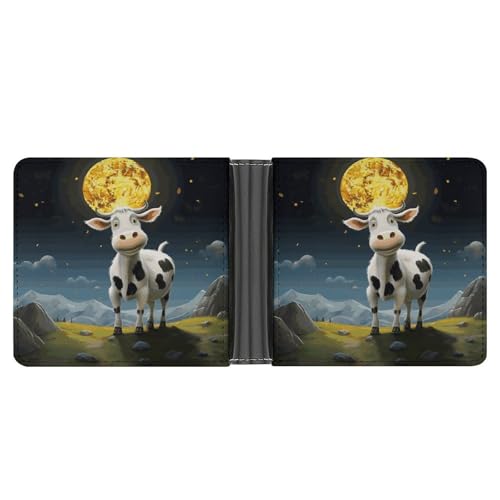 Portefeuille fin en cuir motif vache sur la lune pour homme actif en ville