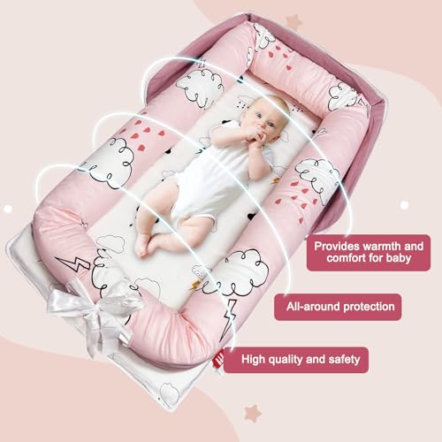 Image of Baby Lounger, Foldable Portable Infant Lounger, Soft Breathable Baby Nest Cover, Suitable for 0-24 Months Newborn Baby Lounger,Home Travel Dual-Purpose Baby Nest (Pink R)