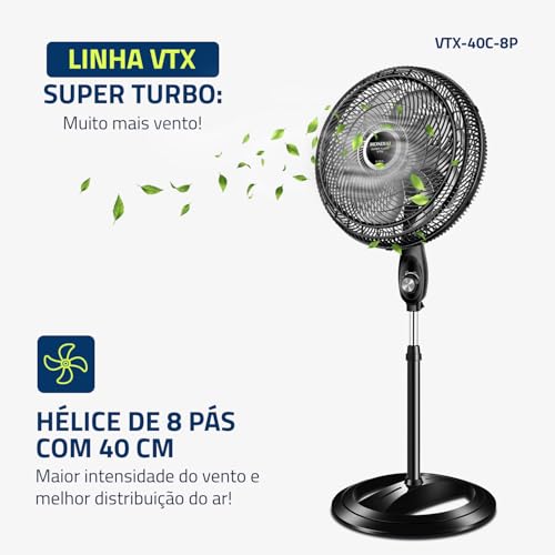 Ventilador de Coluna MONDIAL Turbo 8 Pás 40cm 140W Preto/Silver - Imagem 3