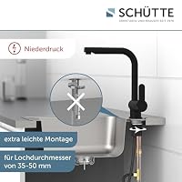 Schütte Niederdruck Küchenarmatur LONDON mit ausziehbarer Geschirrbrause, Armatur für Boiler/Untertischgeräte, 360 Grad schwenkbarer Wasserhahn Küche, Mischbatterie Spültischarmatur 79769, Schwarz – Ansicht 2
