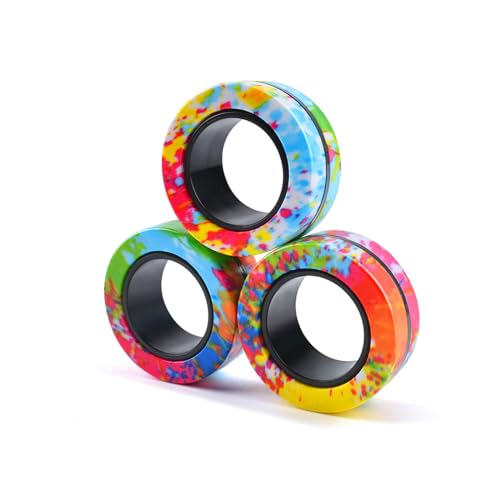 3Pcs Magnetic Rings Fidget Toy Set, Idea ADHD Anxiety Magnetic Fidget Toys Adults Fidget Spinner Rings for Relief, Christmas Stocking Stuffers Gifts for 8 9 10 11 12 13+ Year Old Teen Boy Girl A