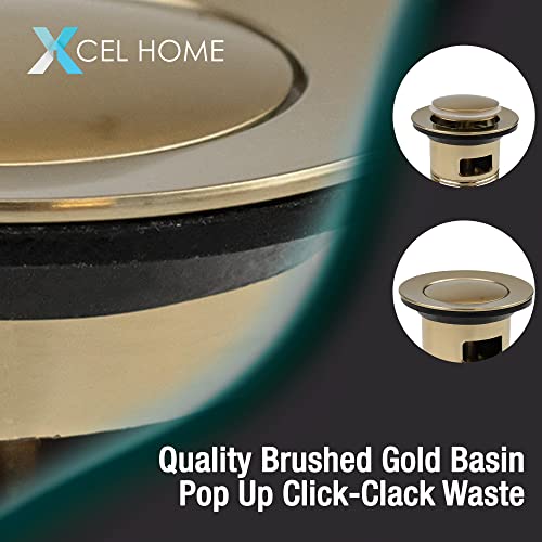 Xcel Home Ersatz-Ablaufgarnitur Ablaufventil für Waschbecken, gebürstet, goldfarben, mit Schlitzen, Standard G 1 1/4 Zoll BSP-Anschluss, 1 Stück