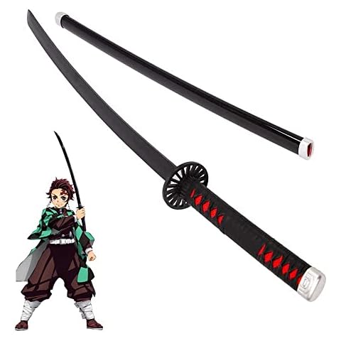 Lnder Demon Slayer Katana Kamado Tanjirou Wooden Samurai Sword Anime Cosplay Props Bamboo Blade Toys For Kids Size 75cm/100cm (Size : 75cm-Katana) Cover