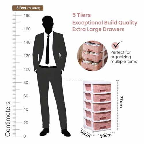 Image of Plastic Modular Drawer Storage Chest Of Drawers Organizer Storage Box, Large Stomo Racks For Multipurpose Anti-slip Shoes Organizers (Pink, 5 Layer)