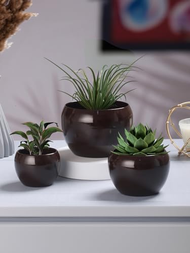 Image of Sunshine Solid Metal Tabletop Planters, Home Decor, Living Room, Office, Restaurant, Table Decor| (Set of 3, Without Plant) (Brown)